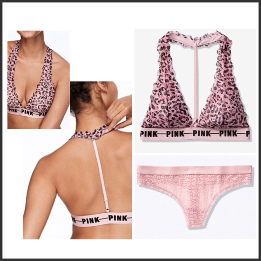 VS PINK LACE LEOPARD BRALETTE & PANTY SET